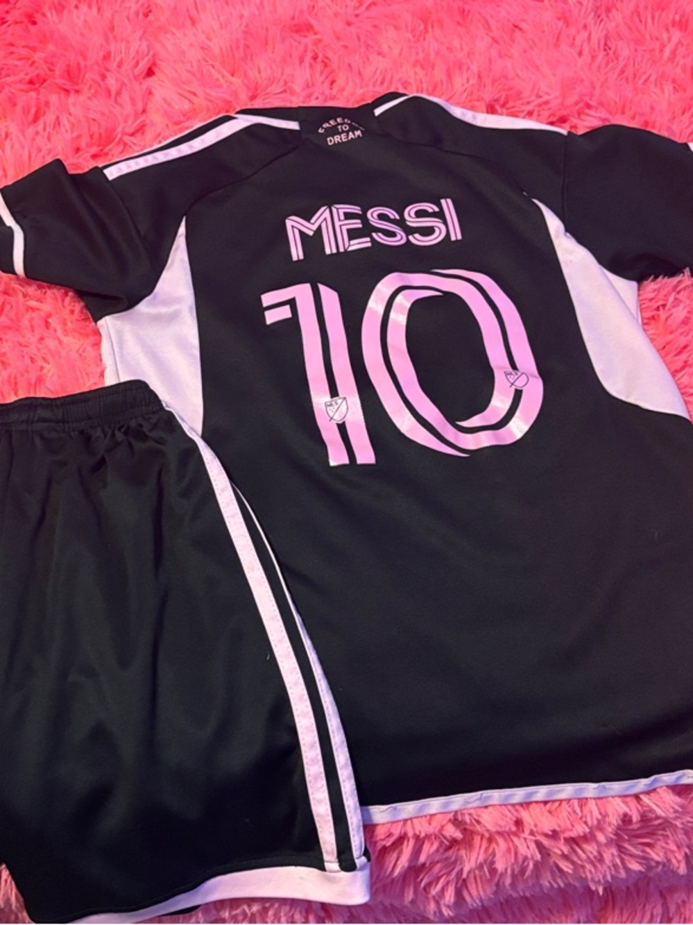 Miami, Messi Soccer Black and Pink Kids Soccer Jersey & Shorts Set - Picture 2 of 5